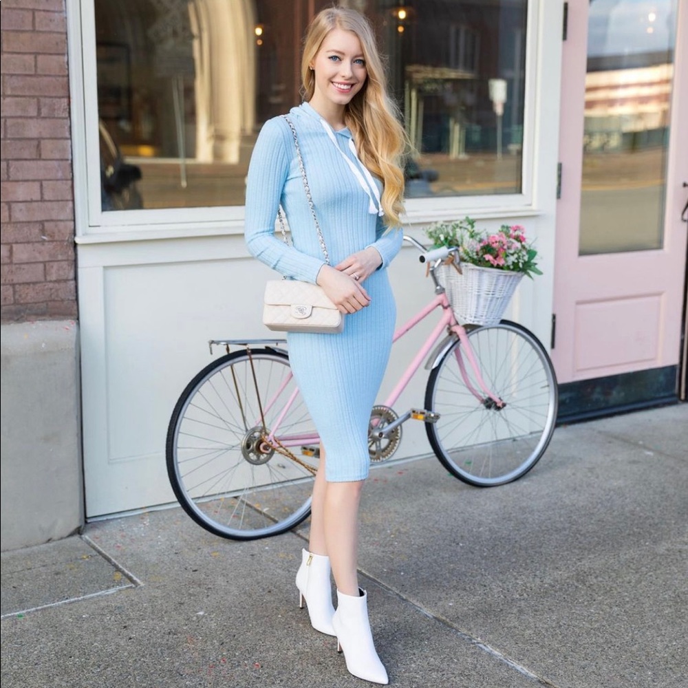 Blue midi length hoodie dress